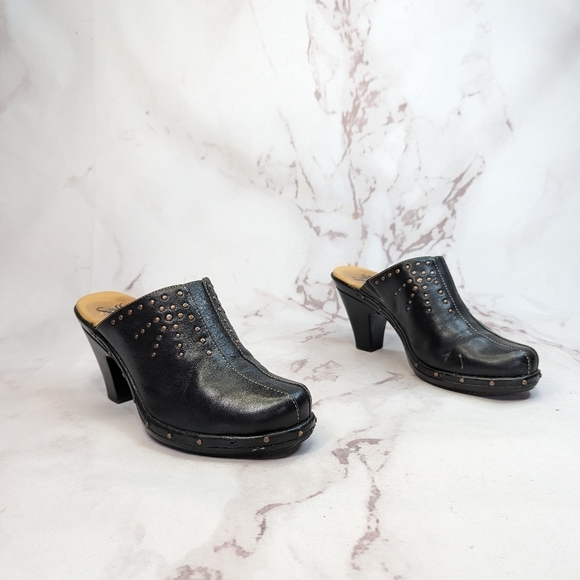Sofft Mules Women EU 39 US 8 Shoes Black Leather Clog Shoe Slip On Studd… - Picture 1 of 12